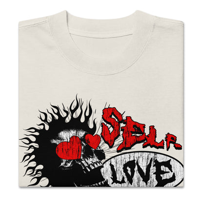 Self Love Flaming Skull Oversized Faded T-Shirt